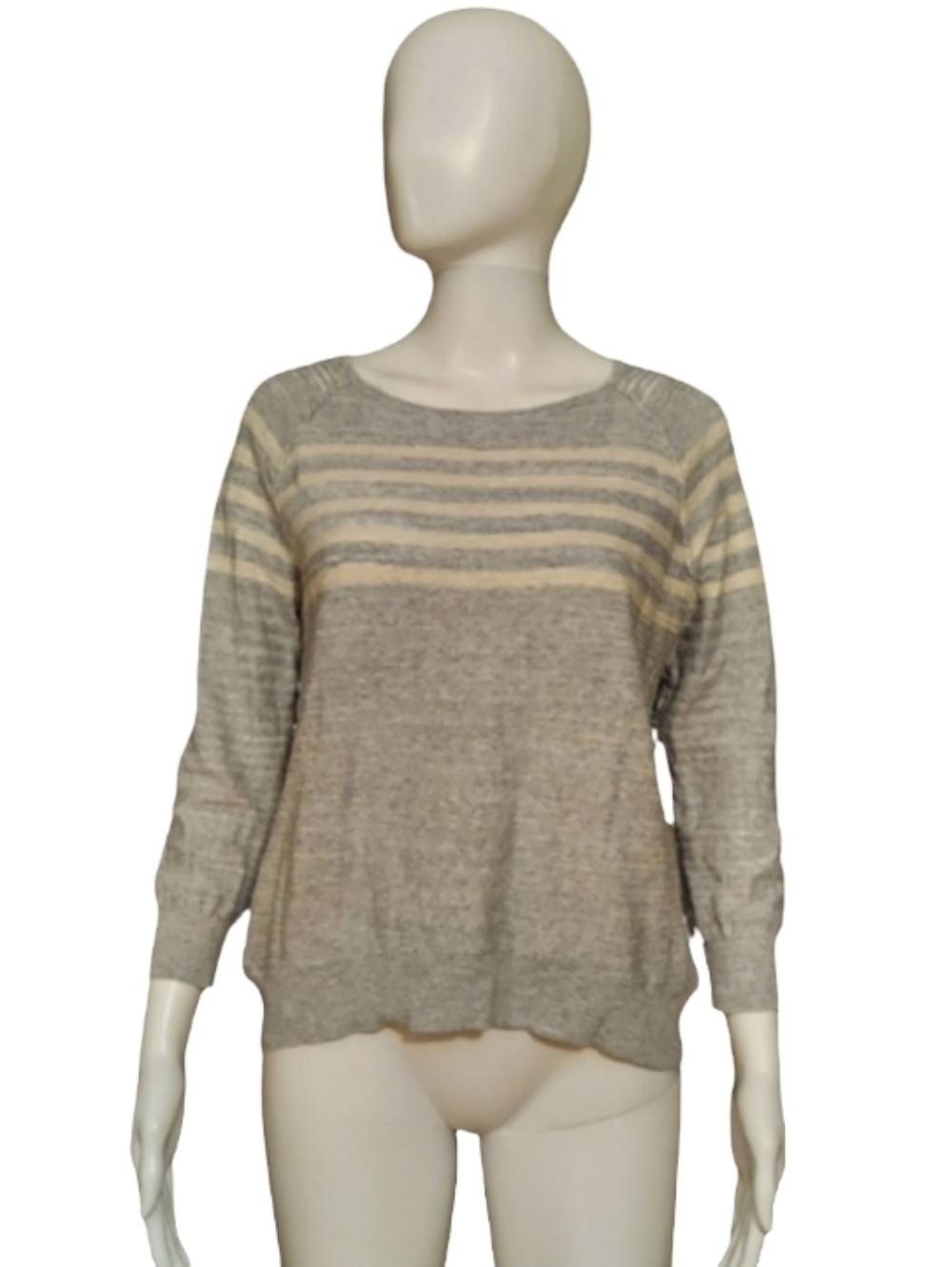 Anthropologie Lilla P Striped Linen Blend Bracelet Sleeve Pullover